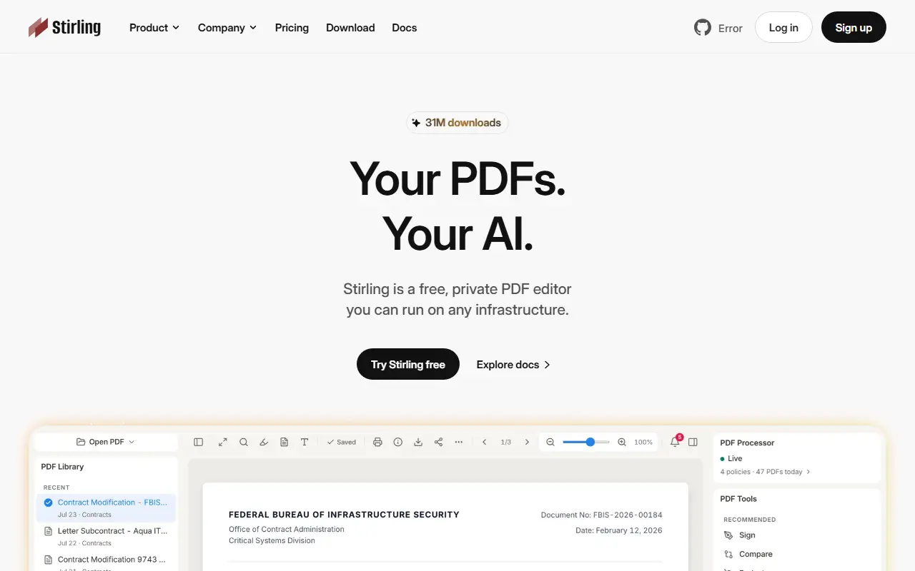 Stirling PDF homepage screenshot