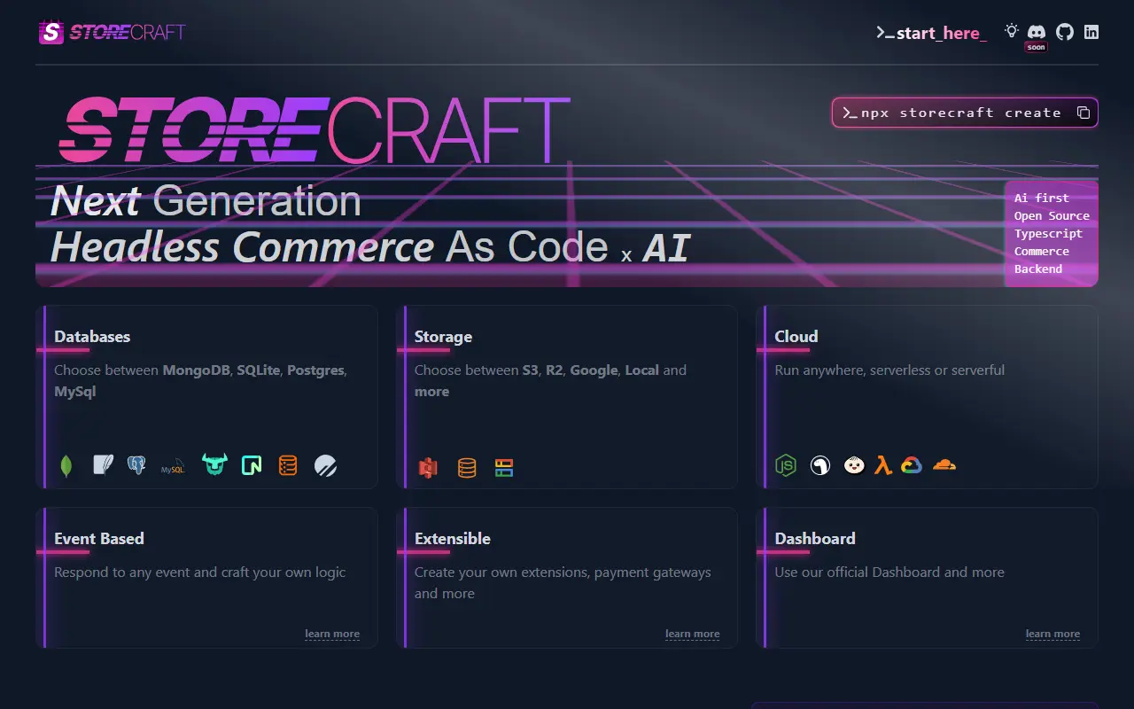 Storecraft homepage screenshot
