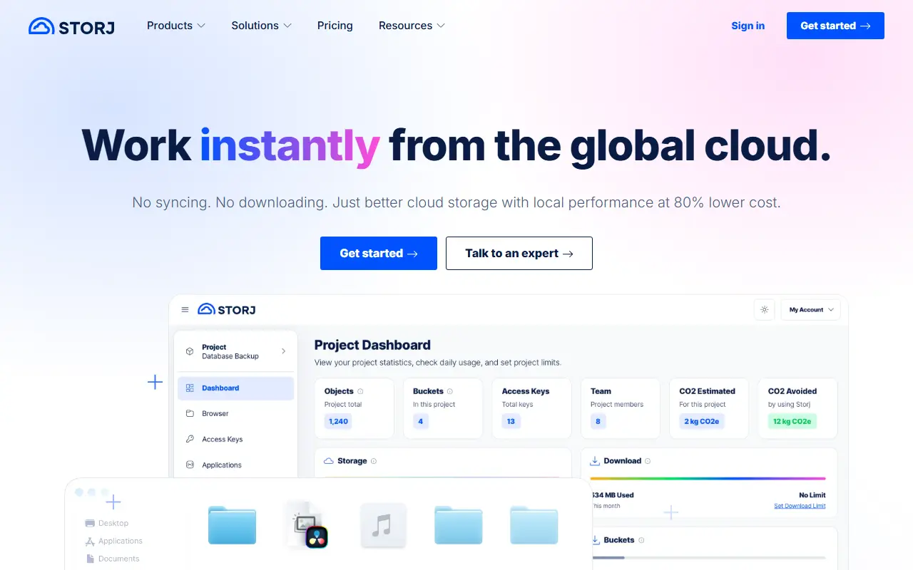 Storj homepage screenshot