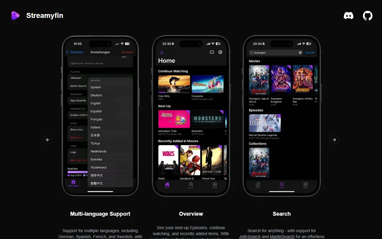 Streamyfin homepage screenshot