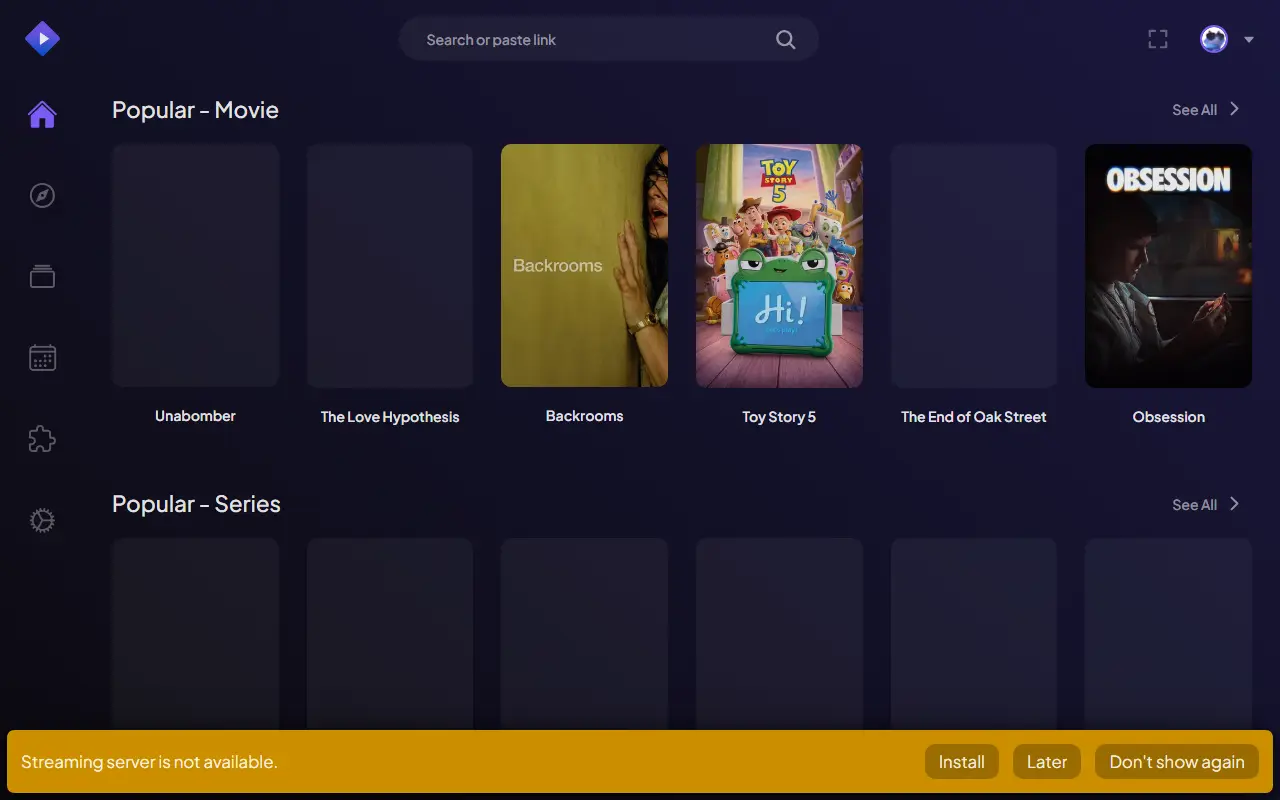 Stremio homepage screenshot
