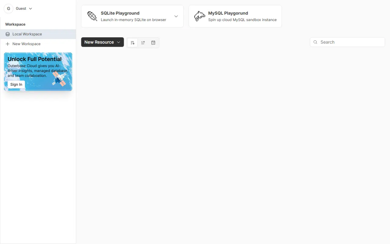 Outerbase Studio homepage screenshot