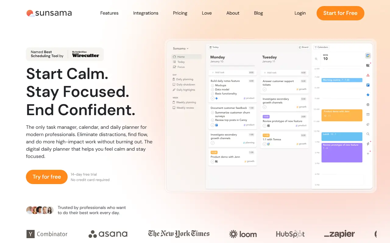 Sunsama homepage screenshot