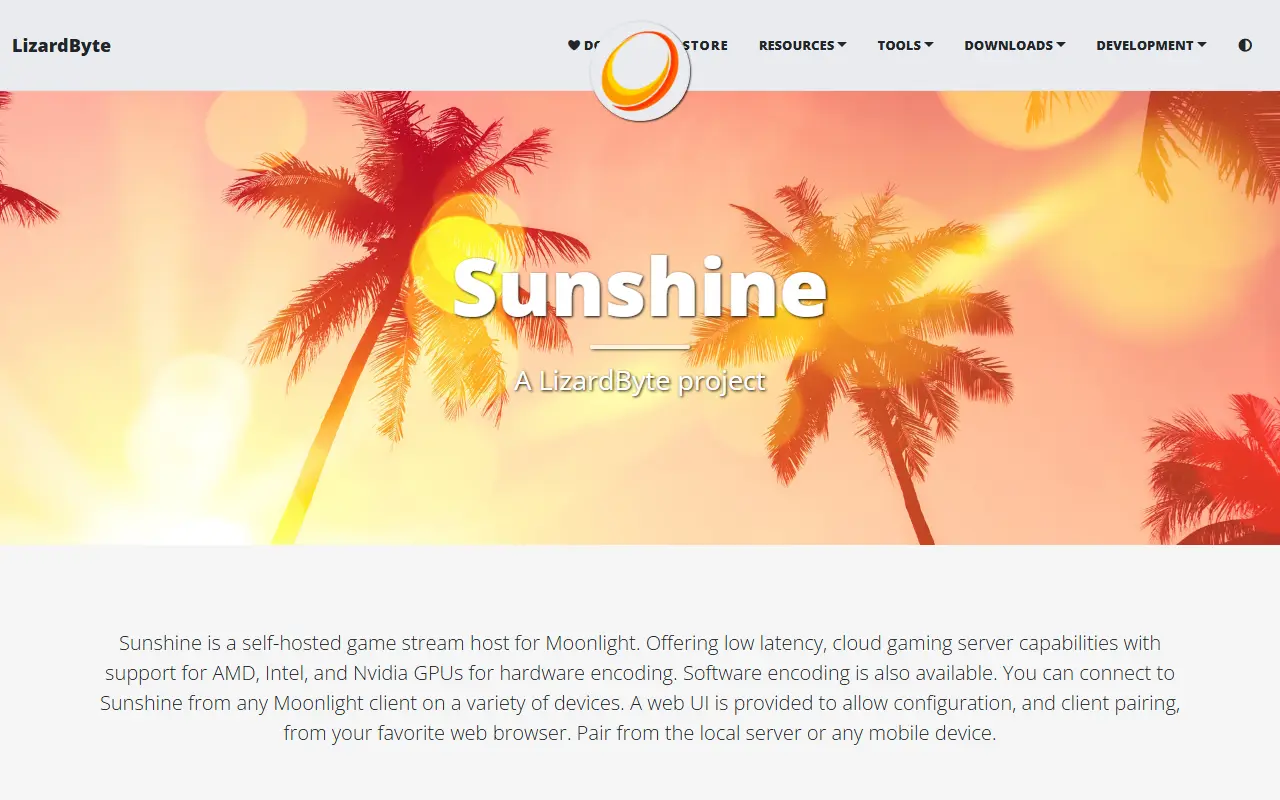 Sunshine homepage screenshot