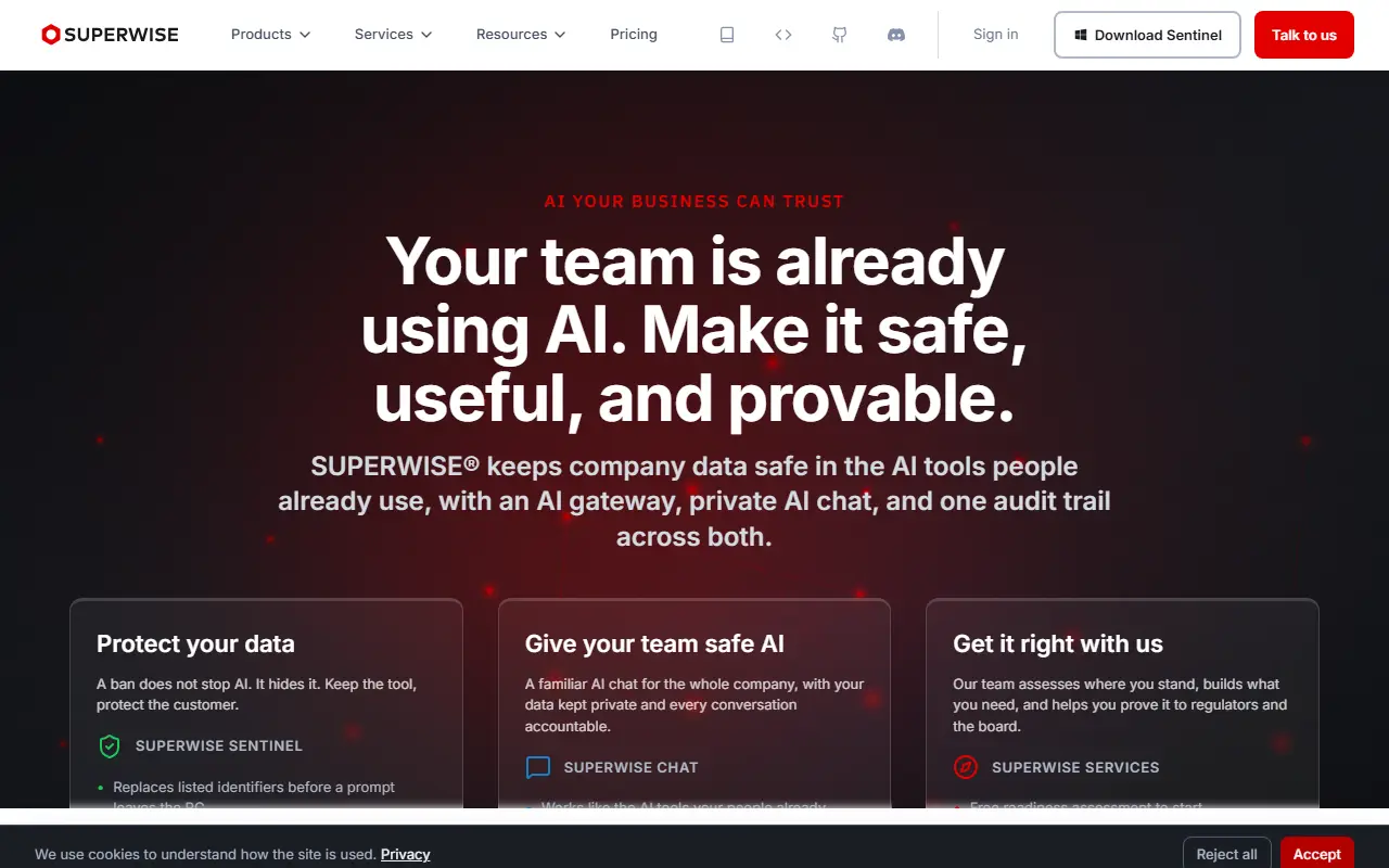 Superwise homepage screenshot