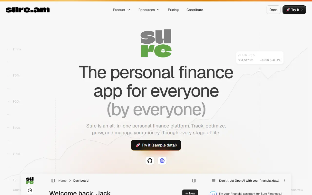 Sure homepage screenshot