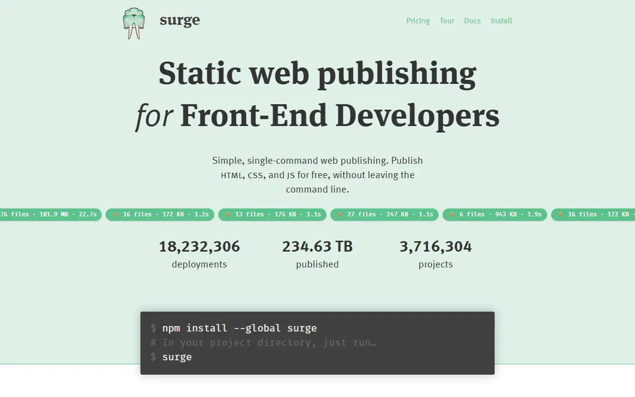 Surge homepage screenshot