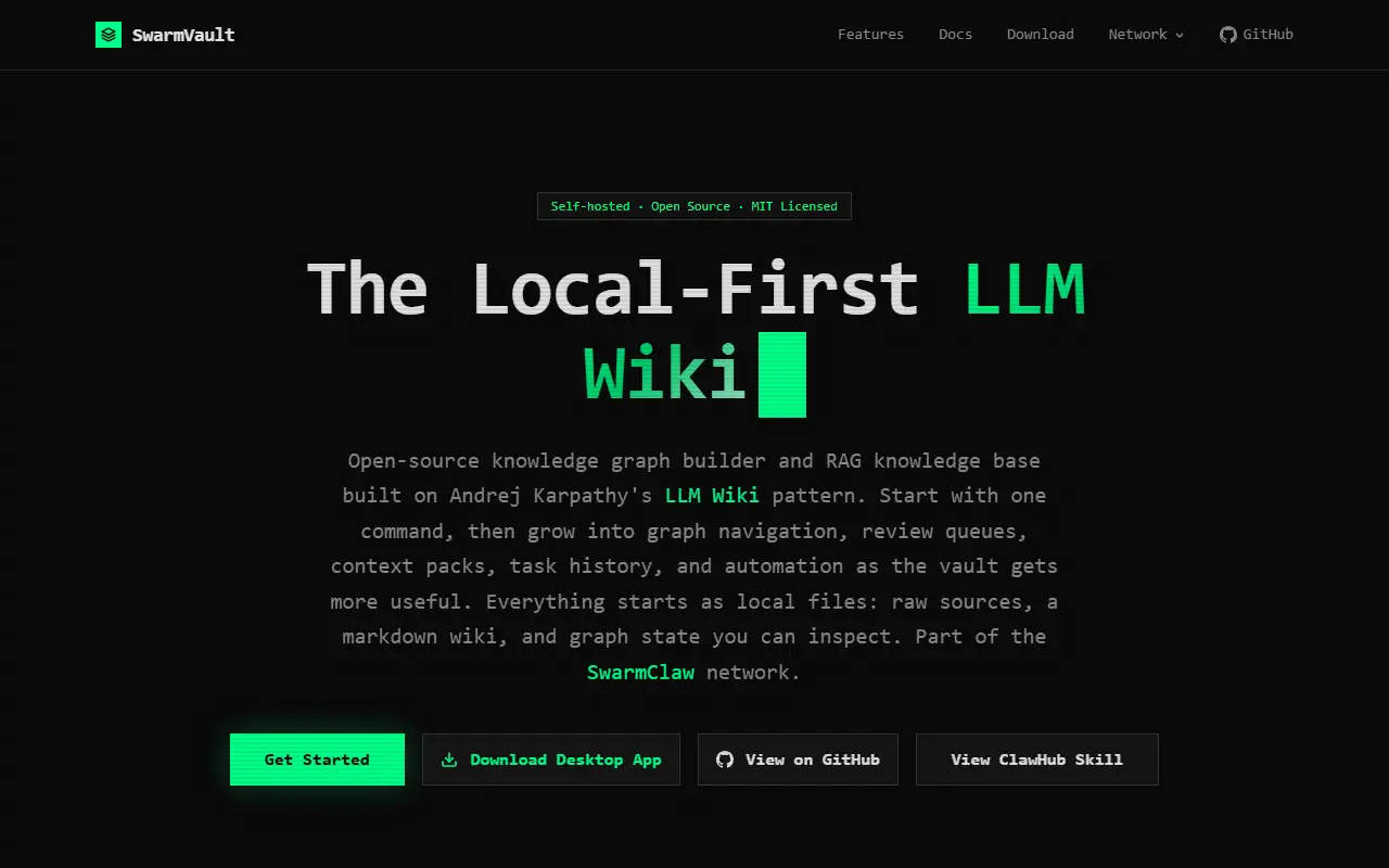 SwarmVault homepage screenshot
