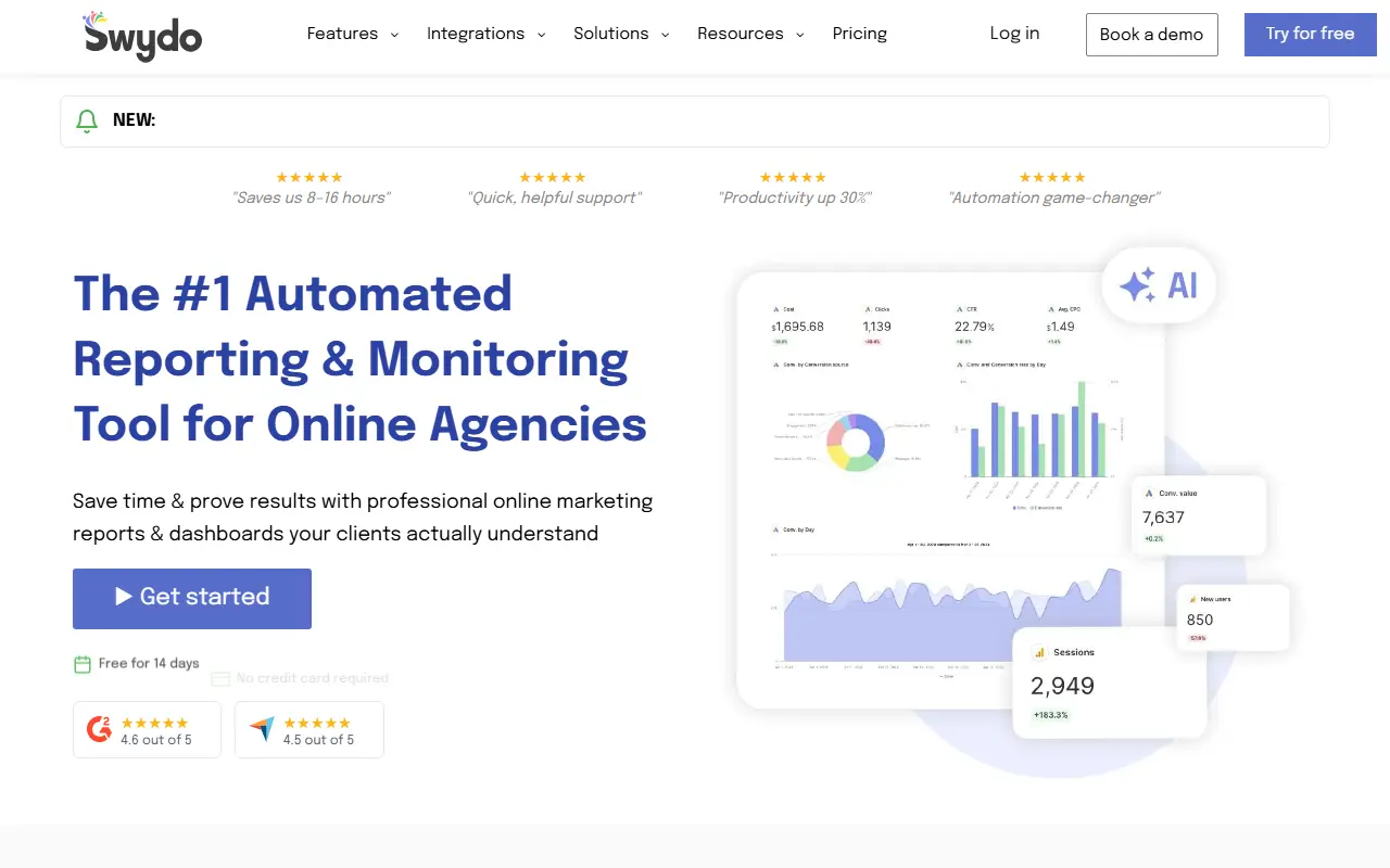 Swydo homepage screenshot