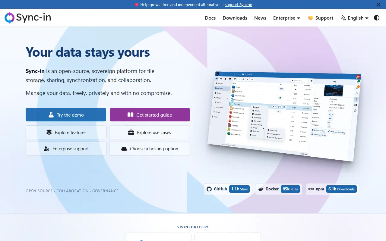 Sync-in homepage screenshot