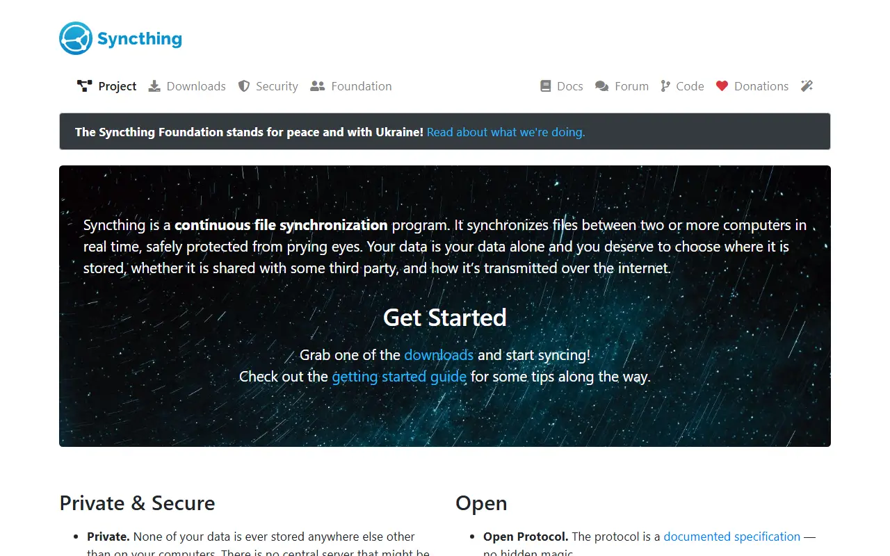 Syncthing homepage screenshot
