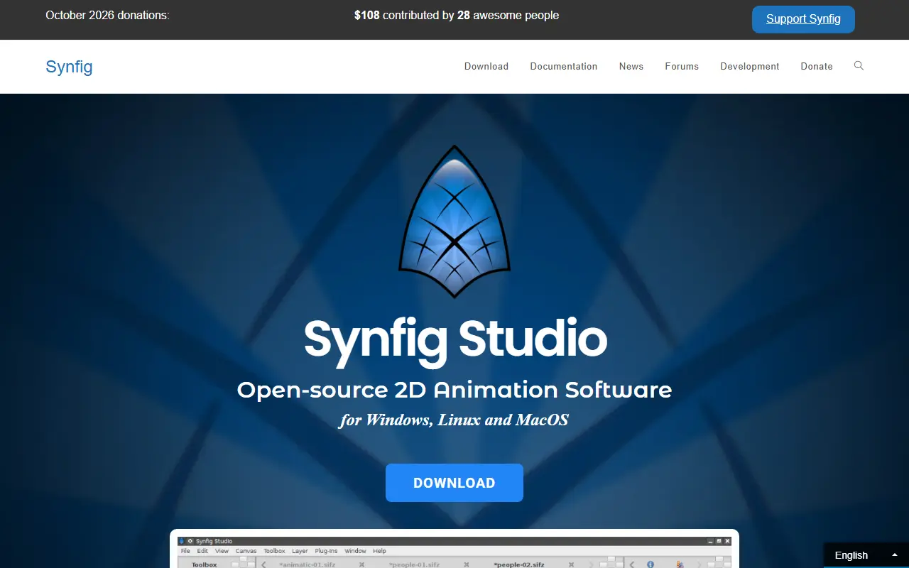 Synfig Studio homepage screenshot