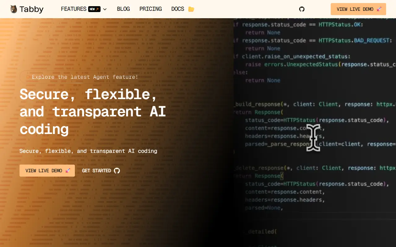Tabby homepage screenshot