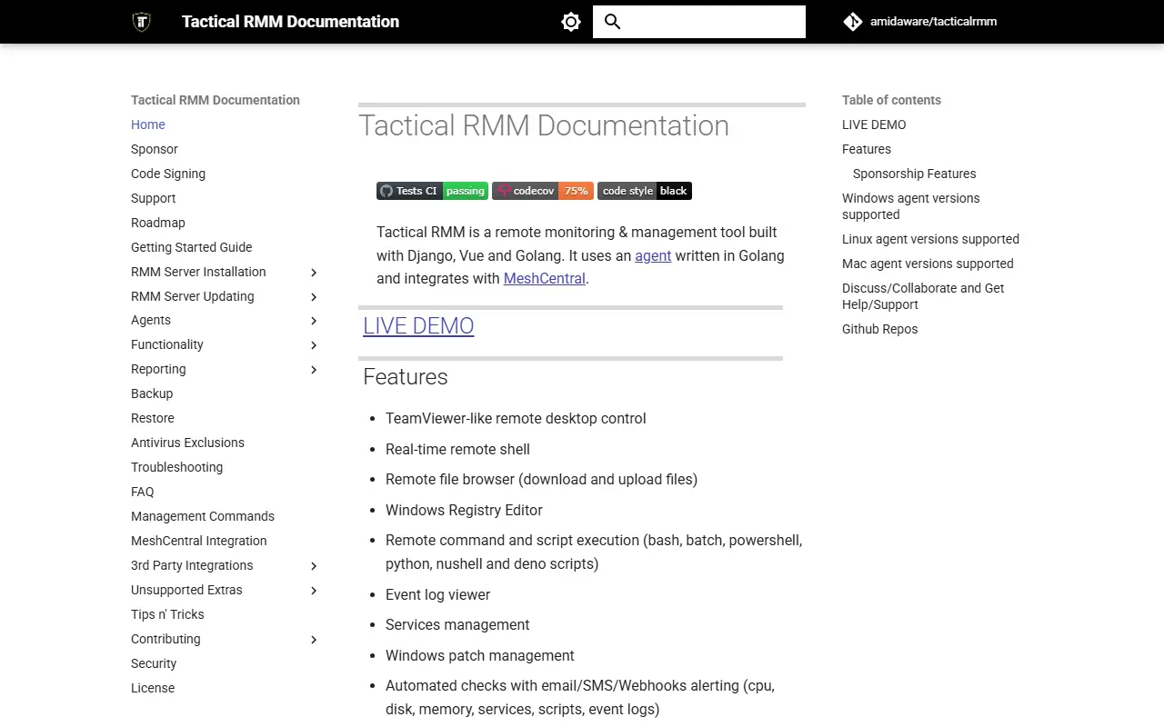 Tactical RMM homepage screenshot