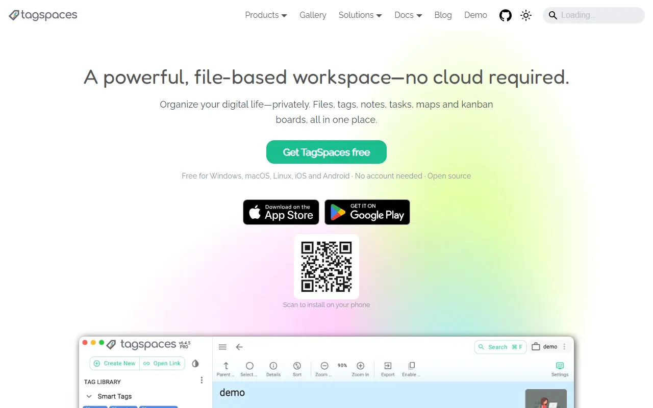 TagSpaces homepage screenshot