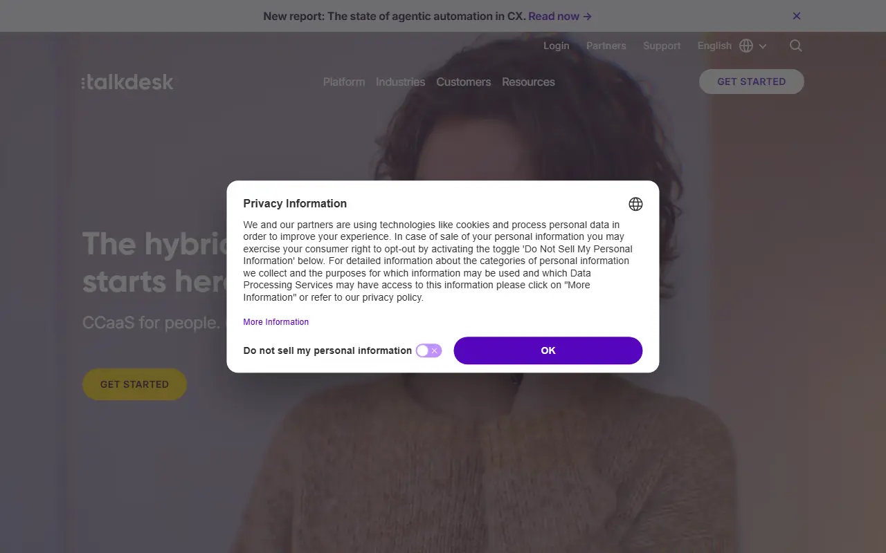 Talkdesk homepage screenshot