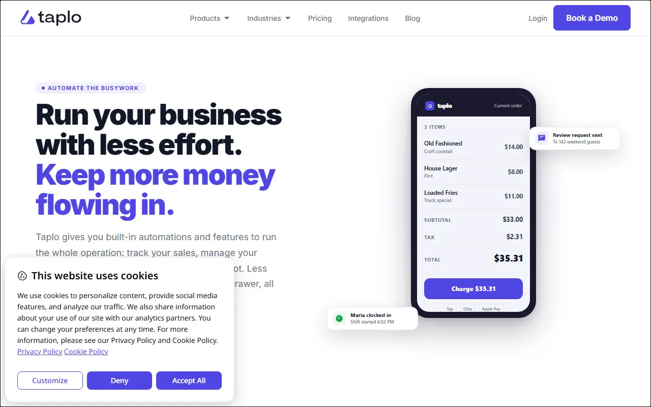 Taplo homepage screenshot