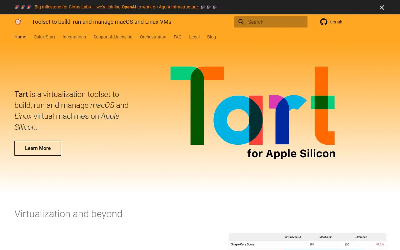 Tart homepage screenshot