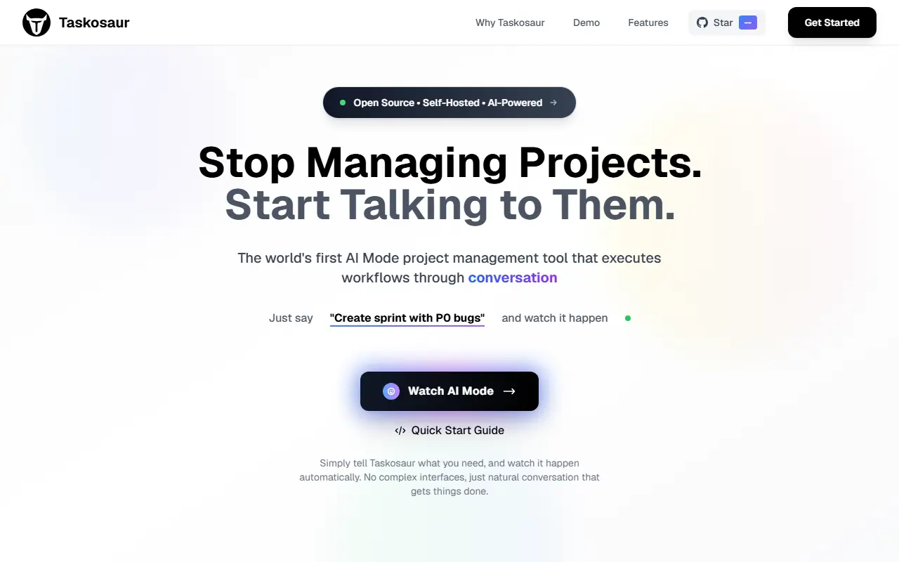 Taskosaur homepage screenshot
