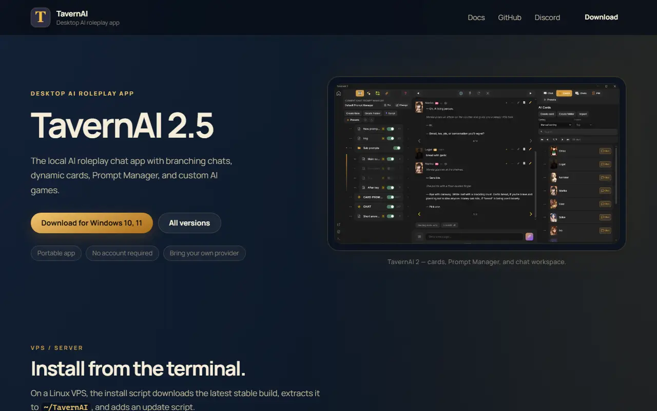 TavernAI V1 homepage screenshot