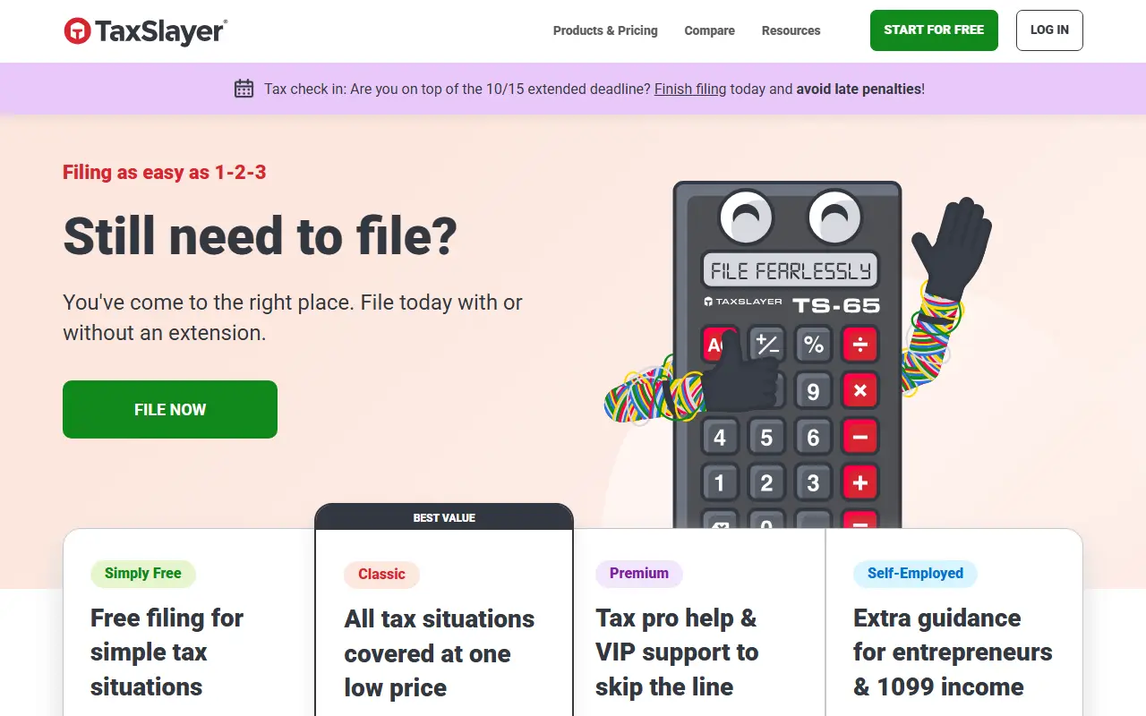TaxSlayer homepage screenshot