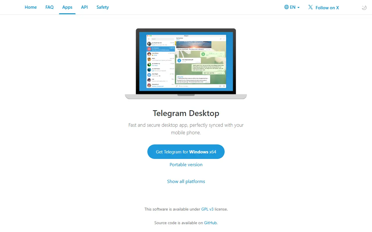 Telegram Desktop homepage screenshot