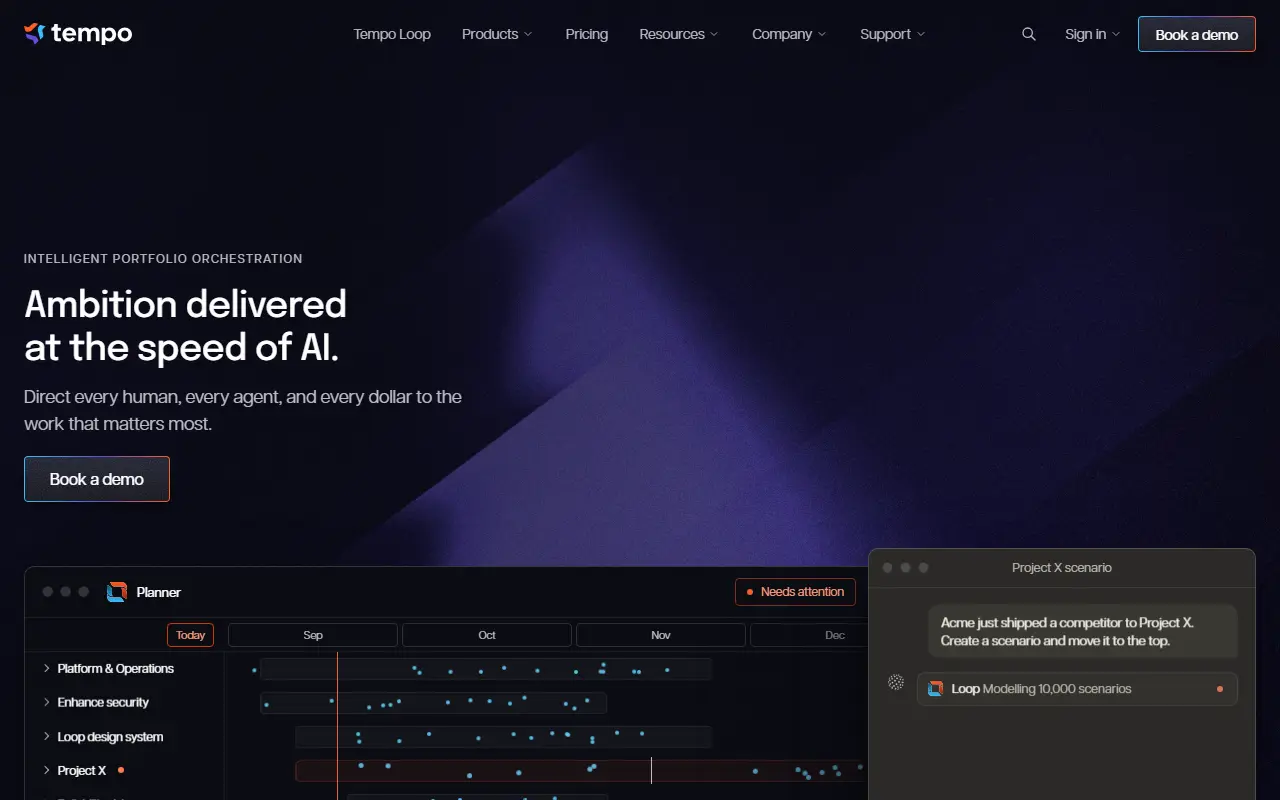 Tempo homepage screenshot