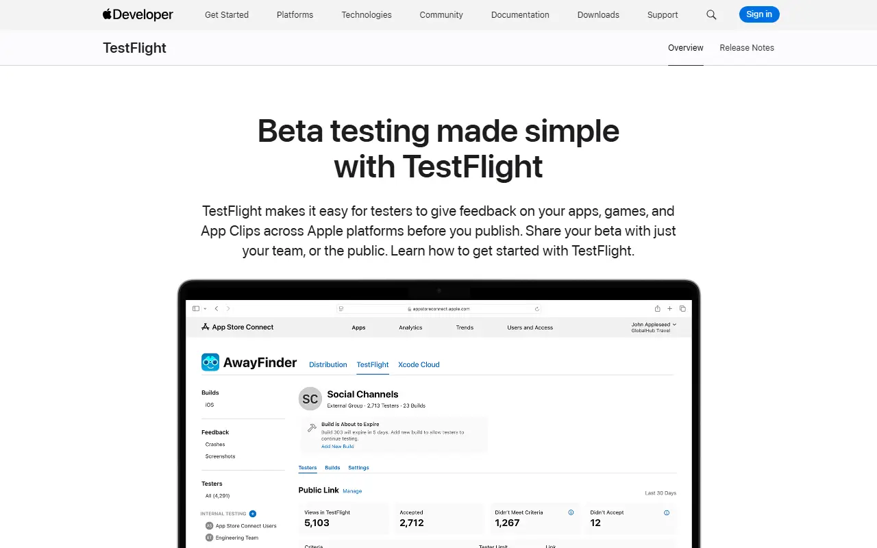 TestFlight homepage screenshot