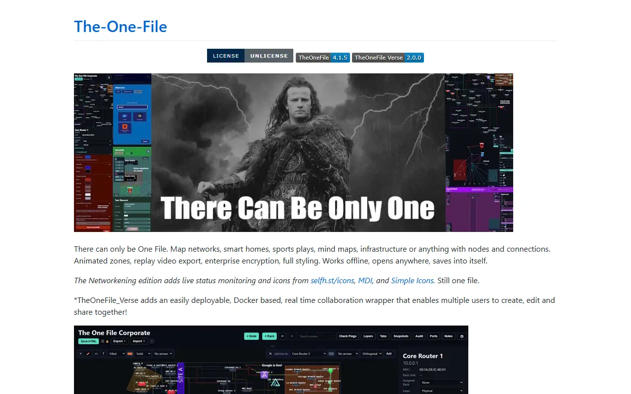 TheOneFile homepage screenshot