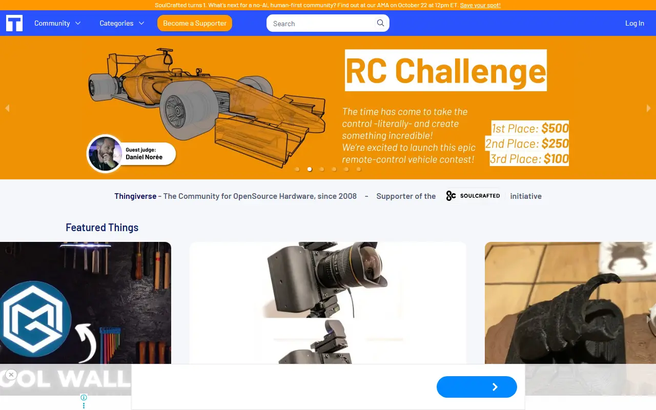 Thingiverse homepage screenshot