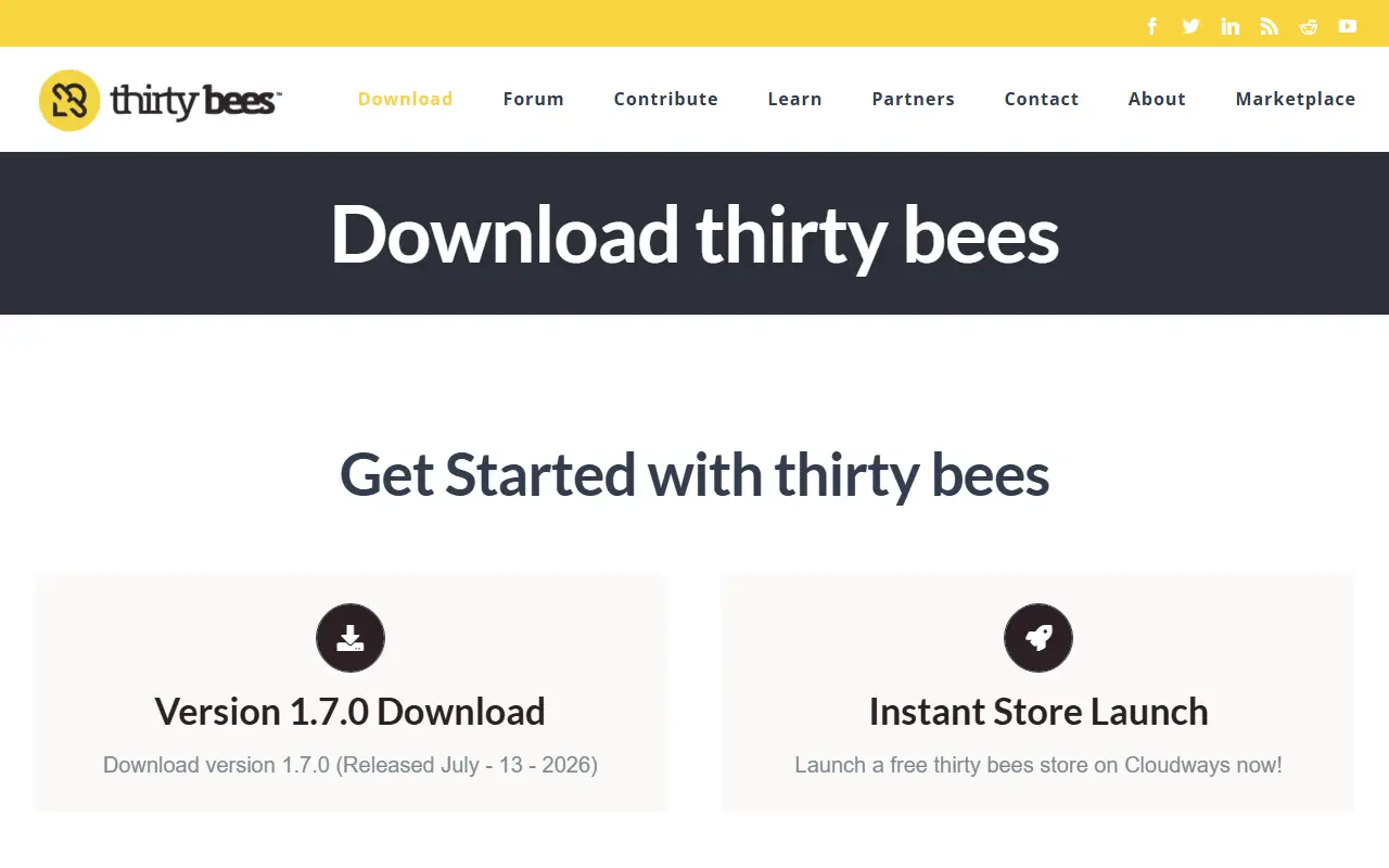 thirty bees homepage screenshot