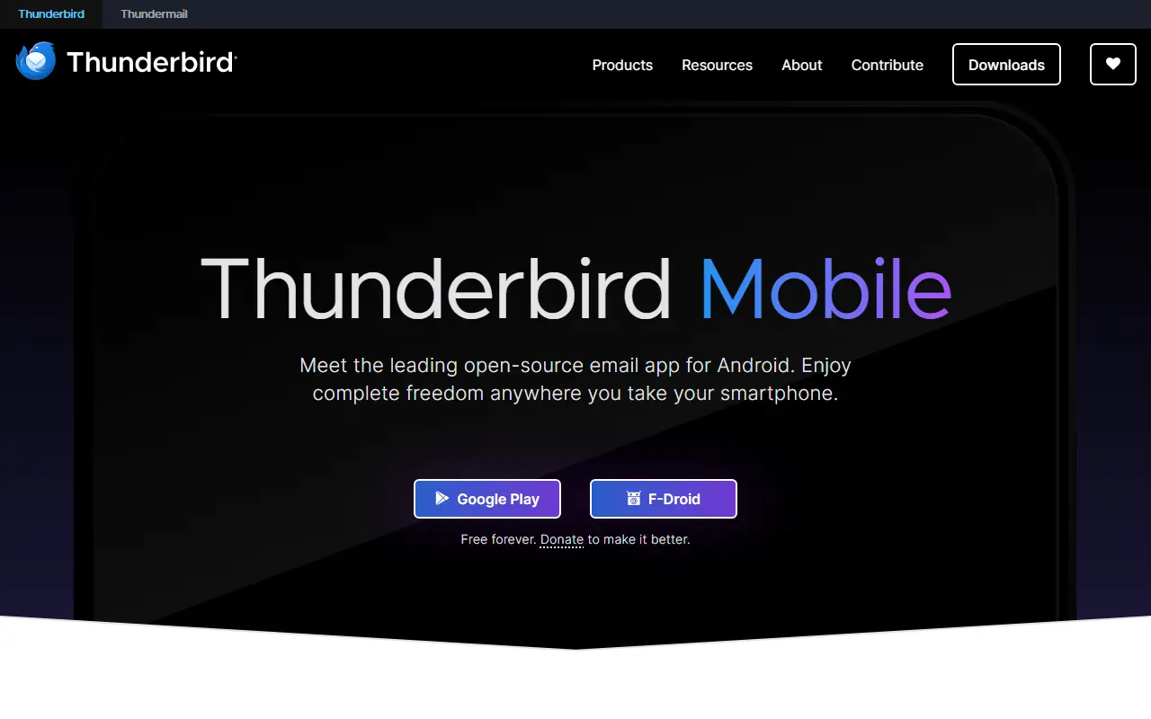 Thunderbird for Android homepage screenshot