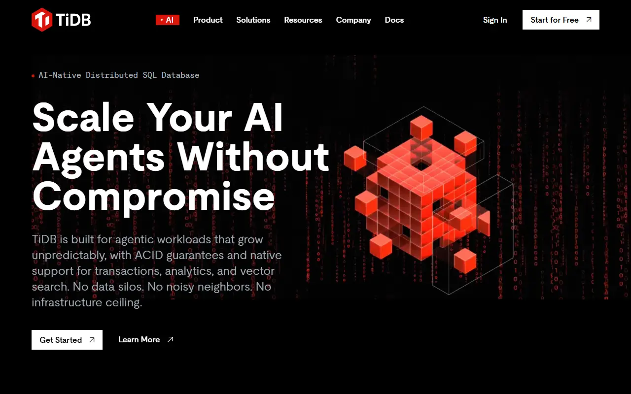 TiDB homepage screenshot