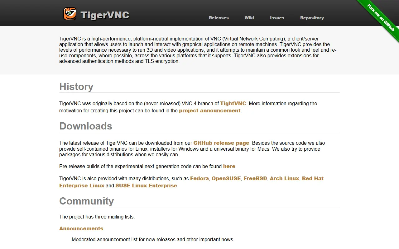 TigerVNC homepage screenshot