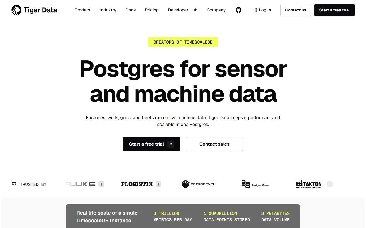 TimescaleDB homepage screenshot
