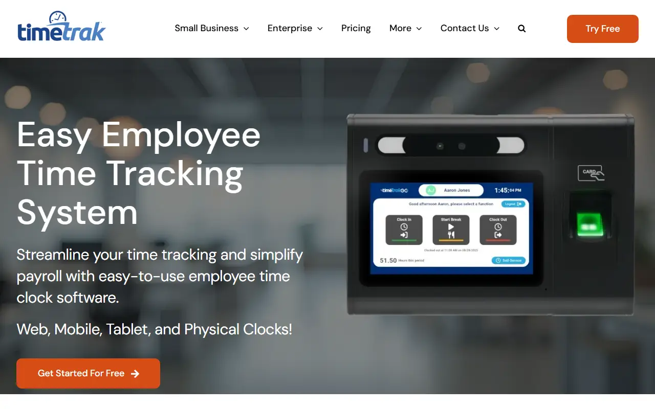 TimeTrak homepage screenshot