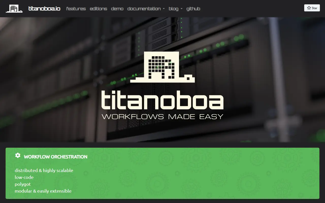 Titanoboa homepage screenshot