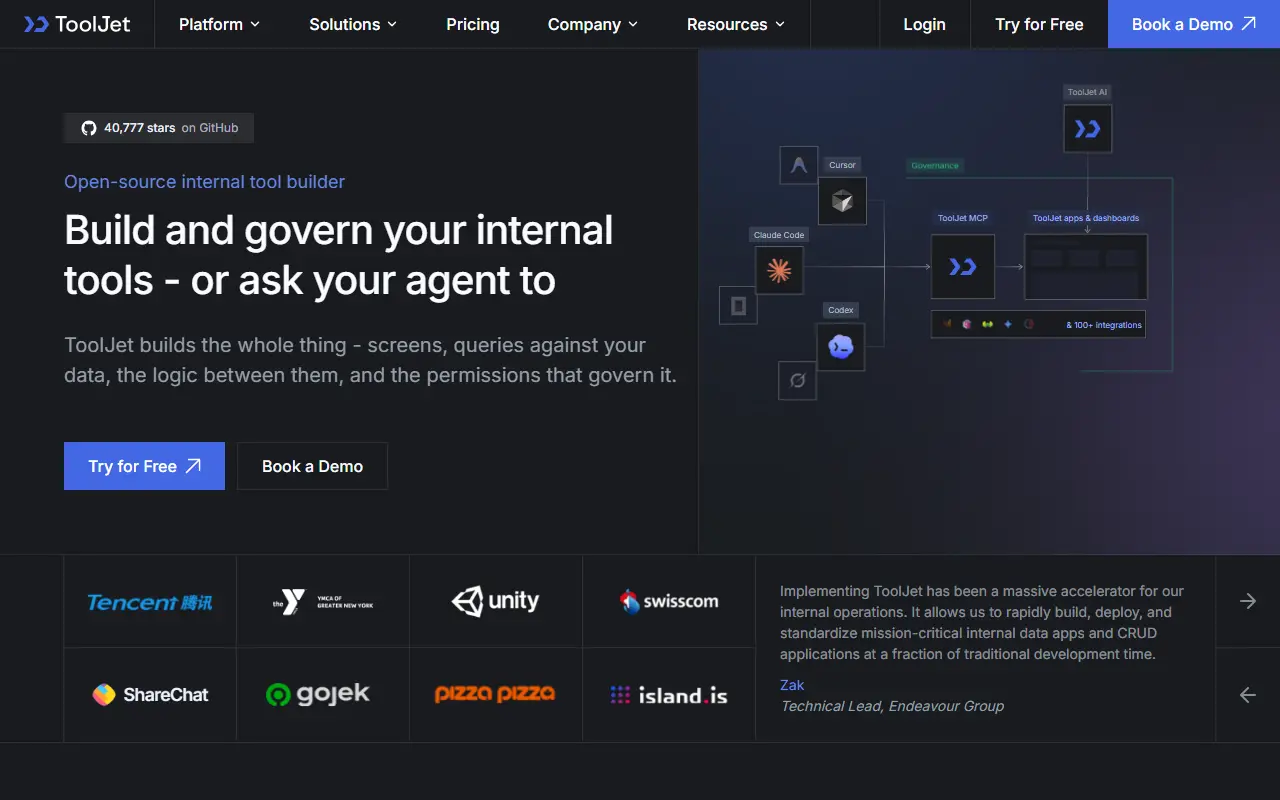 ToolJet homepage screenshot