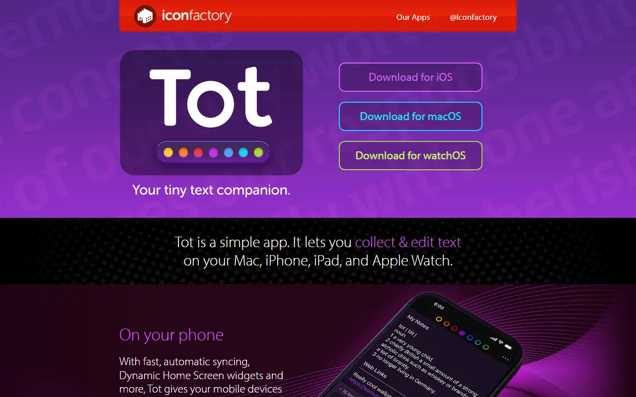 Tot homepage screenshot