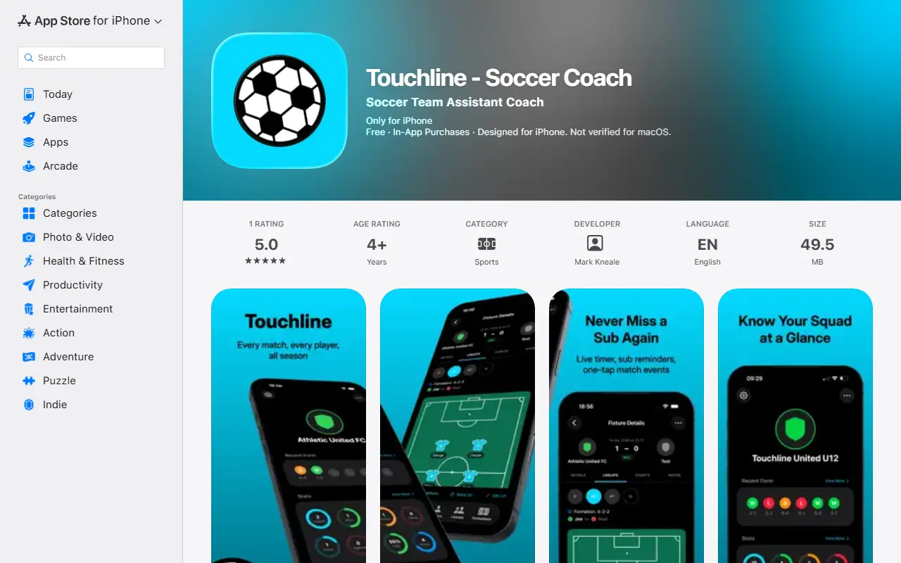 Touchline homepage screenshot