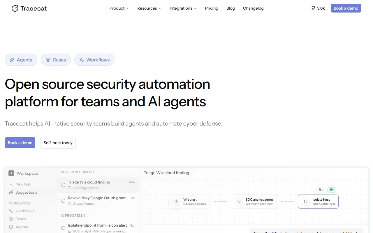 Tracecat homepage screenshot