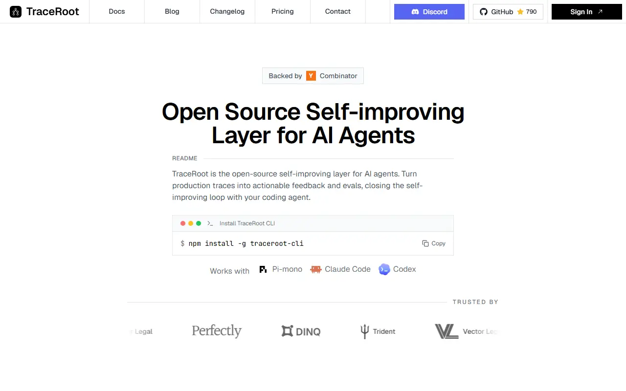 TraceRoot homepage screenshot