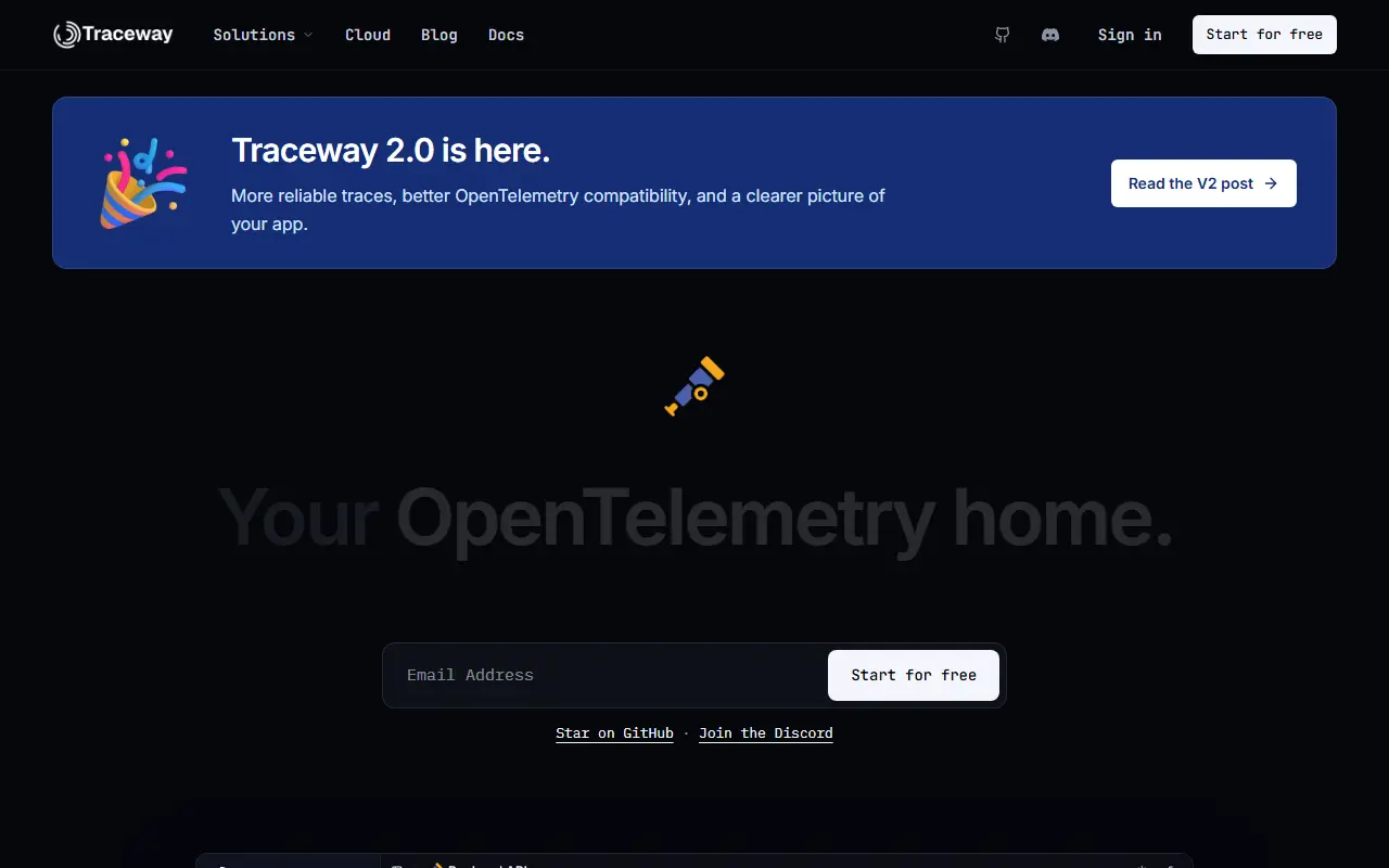 Traceway homepage screenshot