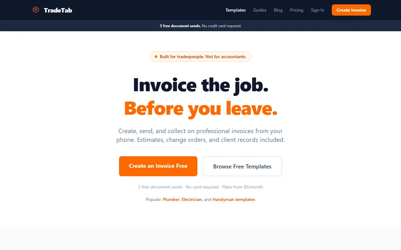 TradeTab homepage screenshot
