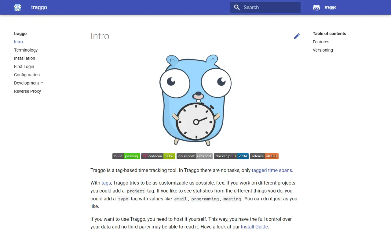Traggo homepage screenshot