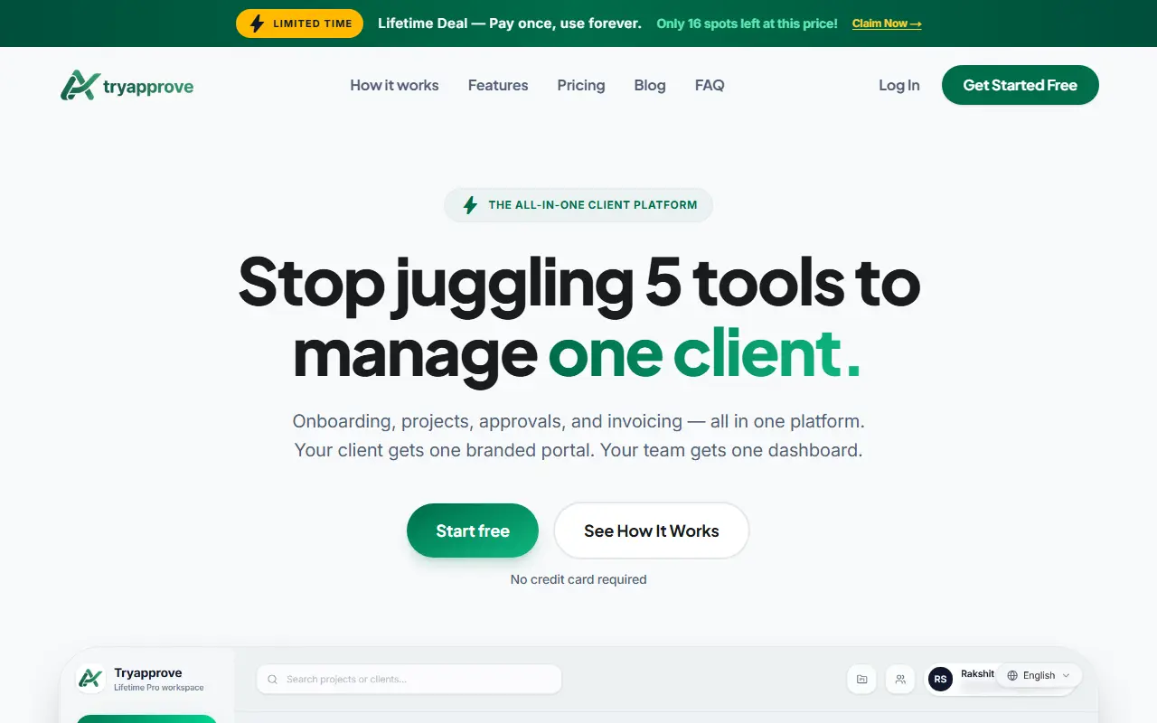 TryApprove homepage screenshot
