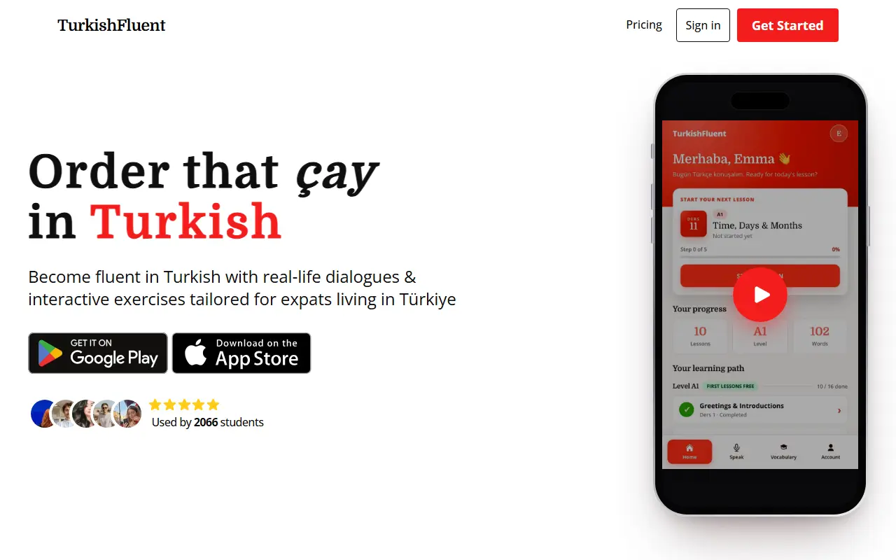 TurkishFluent homepage screenshot