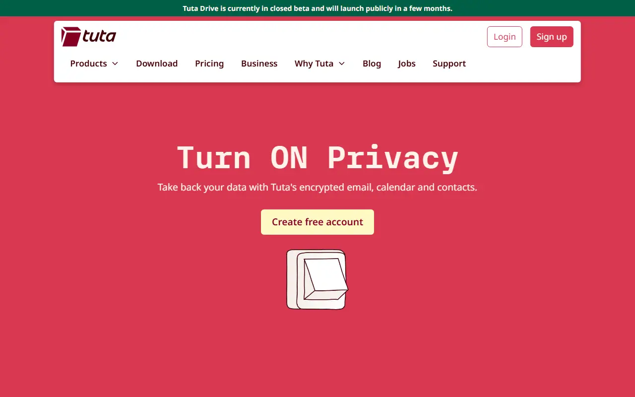 Tuta homepage screenshot