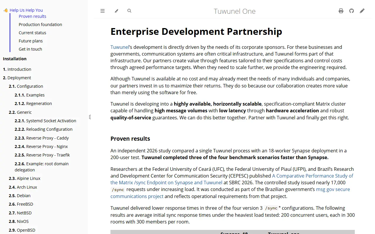 Tuwunel homepage screenshot