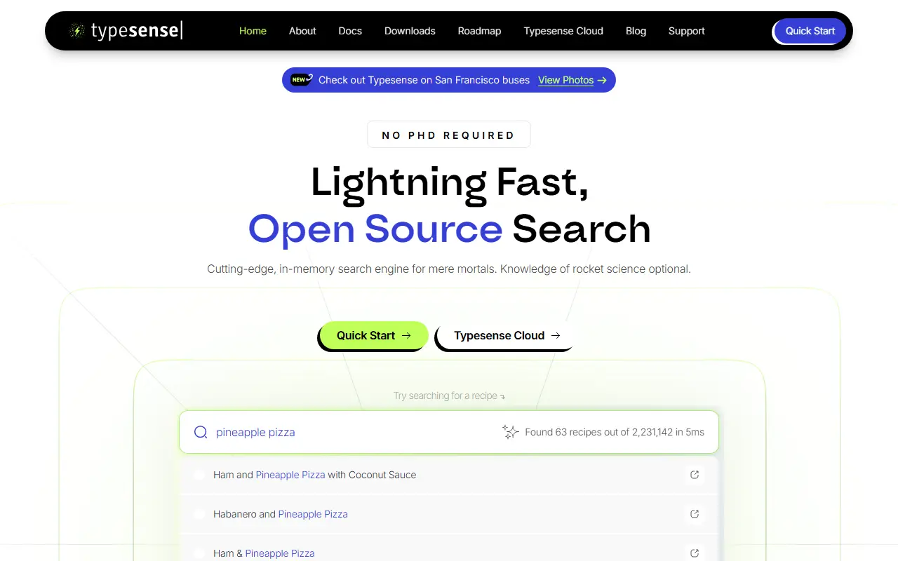 Typesense homepage screenshot